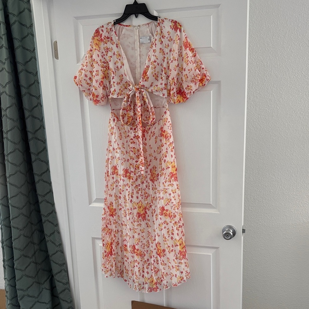 Floral Chiffon Dress with Tie Front or Back